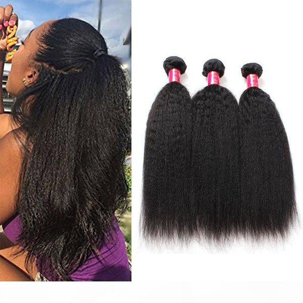 

brazilian kinky straight human hair weave bundles 8a unprocessed peruvian malaysian indian italian coarse afro yaki straight hair extensions, Black