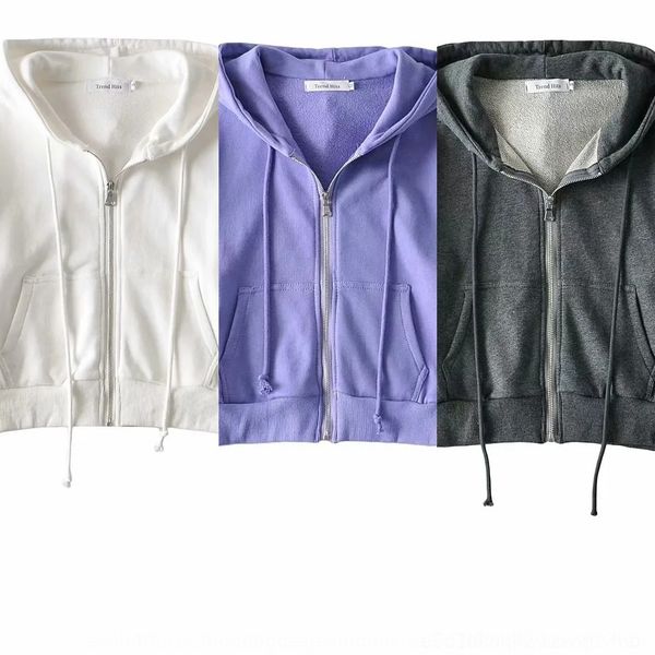 

ptkjc 20 autumn women's new simple fashion short zipper 4 color sweatshirt cotton terry sweatshirt iuim cotton cardigan sweater hoodie, Black
