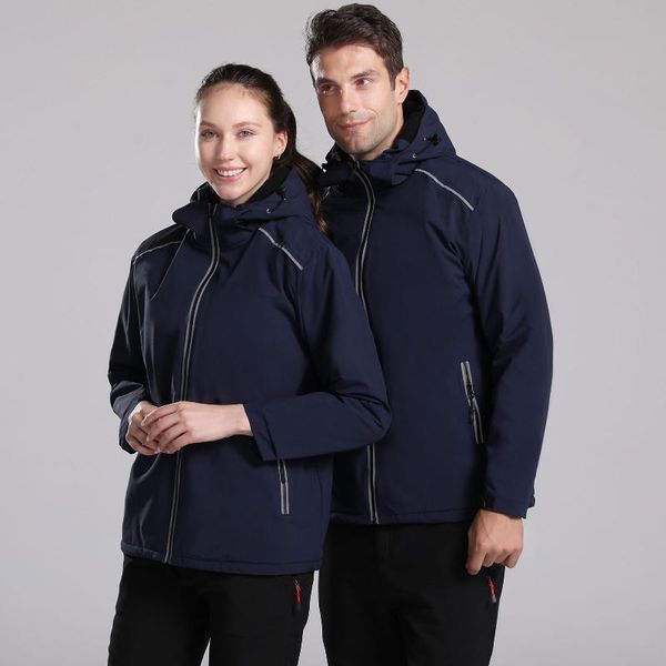 

outdoor winter coat jacket reflective windbreaker waterproof hooded coat warm fleece skiing traveling couple wear trenchcoat, Tan;black