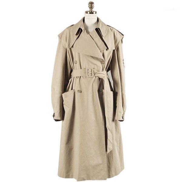 

liva girl 2019 autumn new high fashion brand women classic double breasted trench coat raincoat business outerwear1, Tan;black