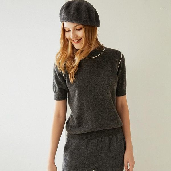 

100% pure cashmere sweater short sleeved sweater for autumn/winter knitwear for women1, White;black