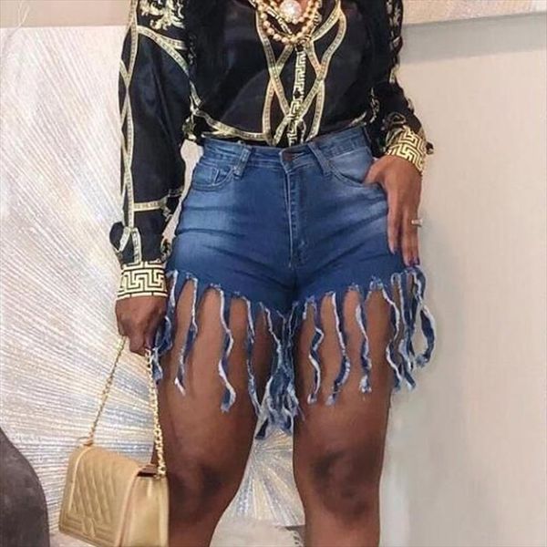 

кисточкой denim шорты женщины прямые моды высокой талии короткие джинсы лето шорты повседневные уличная плюс размер, White;black