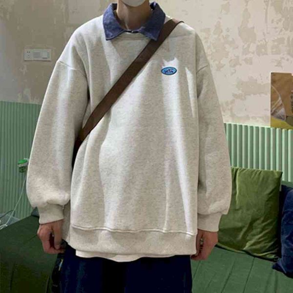 

japanese men sweatshirts pullover long sleeves hoodie stitch polo collar spring autumn korean streetwear harajuku male, Black