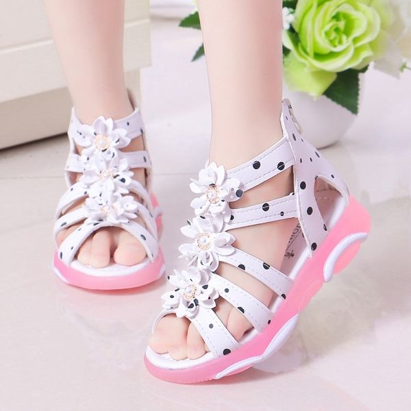 

princess floral sandals for girls little big kids roman sandals children gladiator beach sandals with pearls sweet soft 21-36 y200619, Black;red
