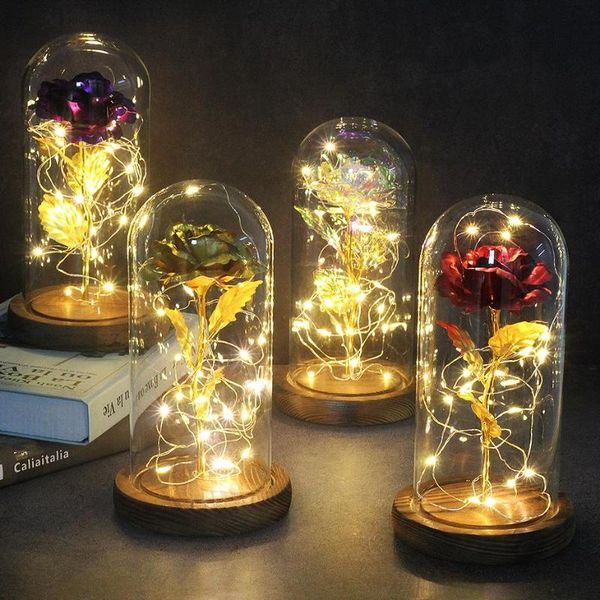 

12 colour rose in glass dome wooden pedestal flower for girl friend valentine's day gift