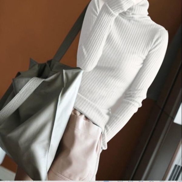 

корейский кашемир новый женский короткий осень зима высокий воротник регулярные основывая свитер полосатый тонкий пригородный вязаный свитер, White;black