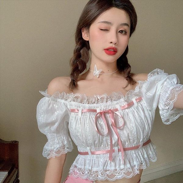 

женщина рубашка кружева слешь шеи с коротким рукавом оборки кружева слиптон женский элегантный твердой короткой блузки падение, White