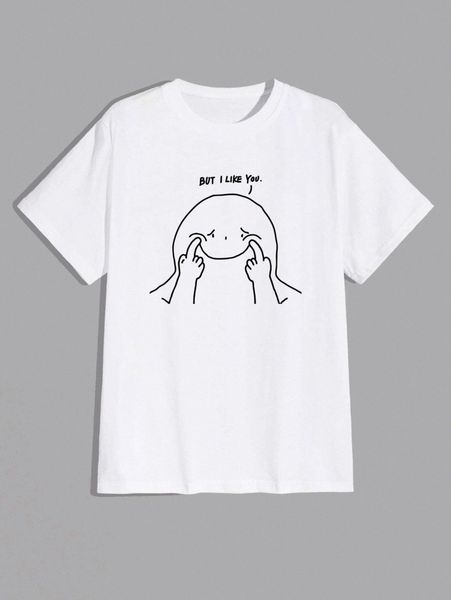 

romwe guys slogan cartoon graphic tee h2aa#, White;black