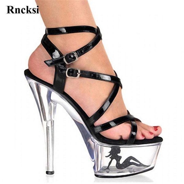 

rncksi women's summer fashion shoes 15cm high heels sandals clear platform party shoes 5 inch crystal clubbing, Black