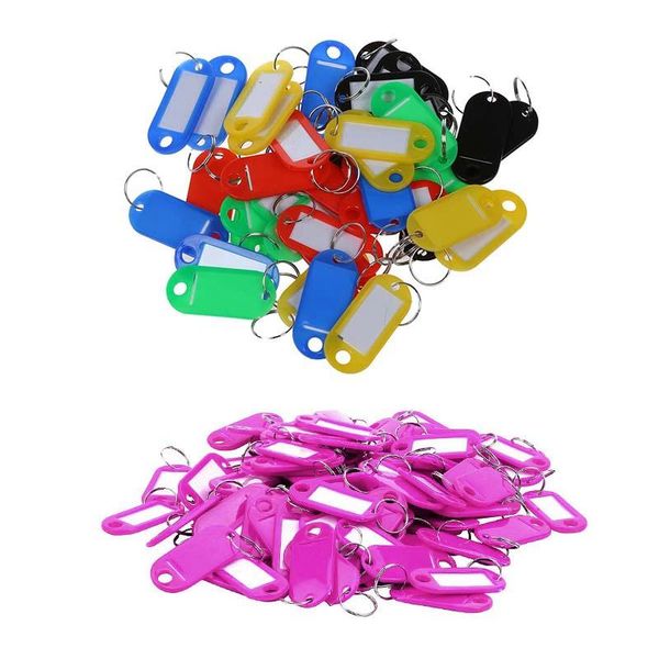 

keychains 60pcs split ring plastic id tags name card label key holder - 40pcs colorful & 20pcs rose red, Silver