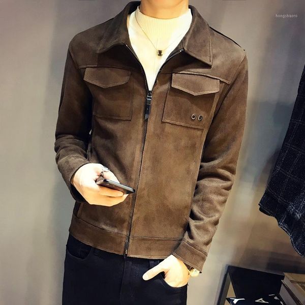 

men's wear new jacket suede velvet young boys coat of cultivate one's morality1, Black;brown