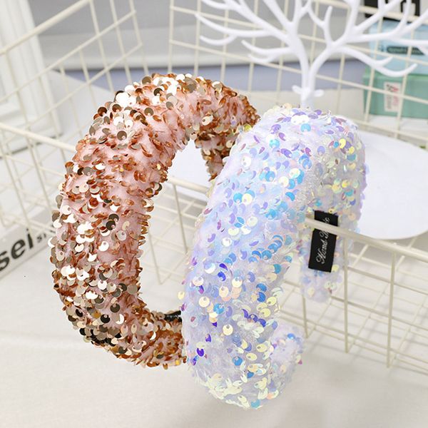 

women girl glitter sequins wide headband reflective colorful sponge padded hair hoop dance party styling thick boutique headwear, Pink