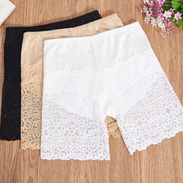 

liaiway mid-waist safty for women seamless high elasticity plus size safety shorts female lace underwears, White;black
