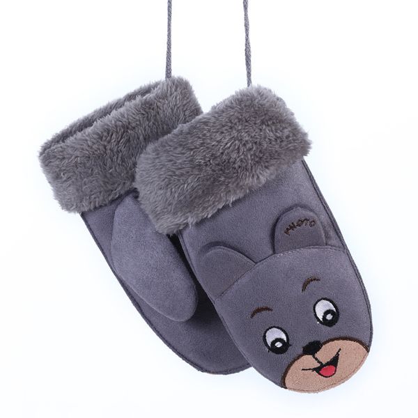 

fashion children' cute cartoon rabbit bear mittens boy/girls winter plus plush cashmere thicker warm suede leather gloves 100g, Blue;gray