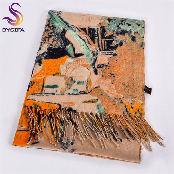 

bysifa] women camel wool scarves printed new fashion cashmere pashmina long scarf shawl elegant brand warm female scarves wraps 201224, Blue;gray