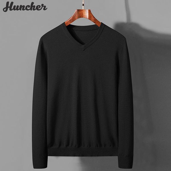 

huncher mens knitted sweater men 2020 autumn korean fashion vintage v neck knit pullover black slim fit jumpers sweaters for men, White;black