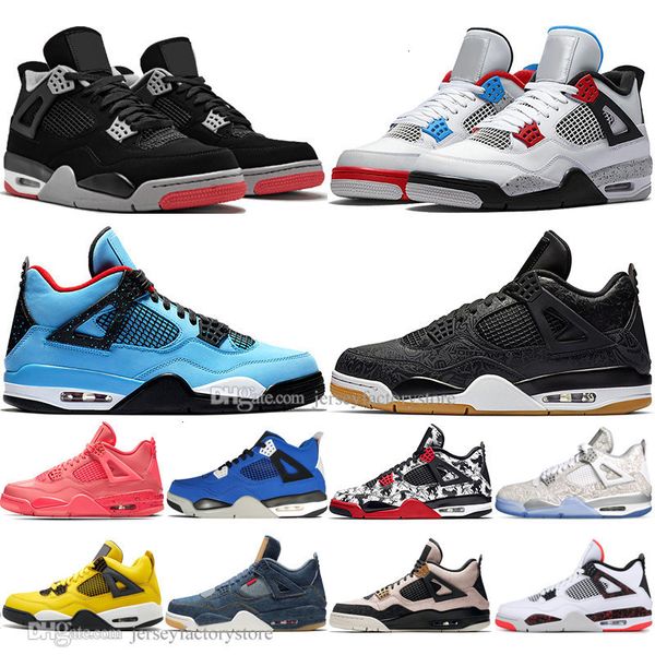 

4 with box 2019 bred 4s what the cactus jack laser wings mens basketball shoes eminem pale citron tattoo men sports women sneakers, Black