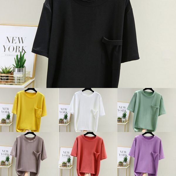 

2uwet curling round mwr1u short-sleeved tfor women loose 2020 summer new solid tshirt neck casual base shirt shirtcolor, White