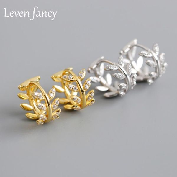 

hoop & huggie gold sterling silver 925 leaf earrings for women zircon cartilage small wedding jewelry girls earring, Golden;silver