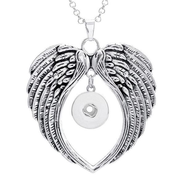 

boom life 3535 metal snap button jewelry boho wings pendant necklace for women ne195 (fit 18mm snaps) men's vintage acc bbykmg, Silver