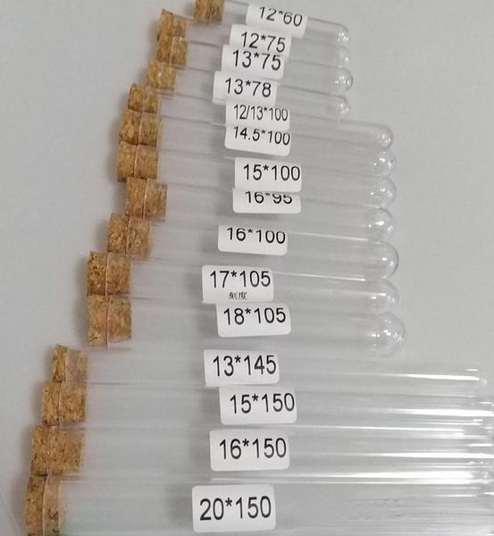 Cork Stopers ile Temiz Plastik Test Tüpleri 15x100mm 10ml Takı Tohum Boncukları İçin İyi Conta Toz Baharat Sıvı Depolama Laboratuvarı Kullanım veya Dekorasyon