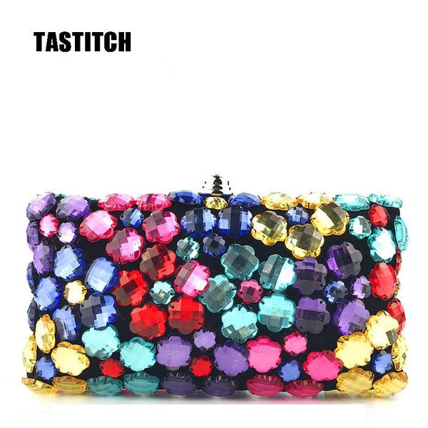 

fashion colorful flower acrylic clutch bag handmade rhinestone decal evening bags beaded women shoulder bag party handbags purse