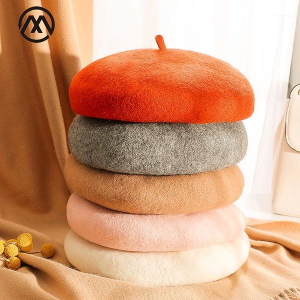 

women's wool beret autumn and winter warm hat pure color woman beret beanie headwear retro female newsboy hat high-quality wool1, Blue;gray