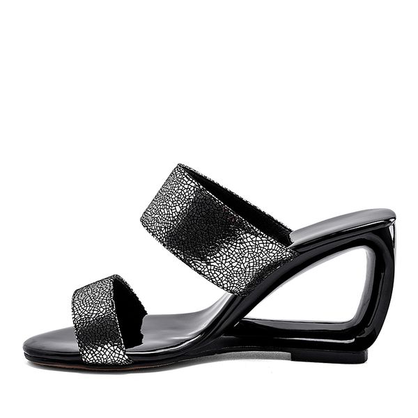 

2021 the new weird female wedge high-flip-flops on your elephant print sparkling girly comfort up shoes x73w, Black