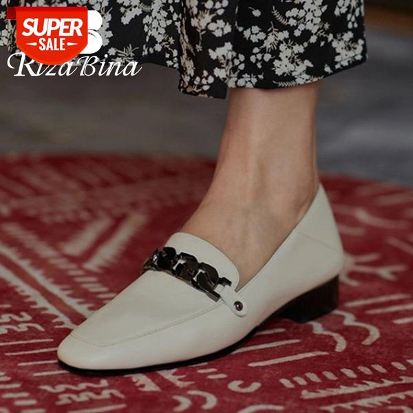 

rizabina new women pumps genuine leather metal chain women shoes fashion classic party shoes footwear size 33-40 #ct2d