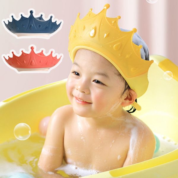 

adjustable baby shower shampoo cap crown shape wash hair shield hat for kids ear protection safe children shower head cover