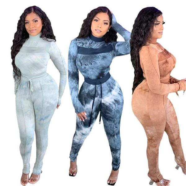 

tie dye joggging femme tracksuits o neck colorful slim sports women two pieces sets fashion 2pcs home clothing, Gray