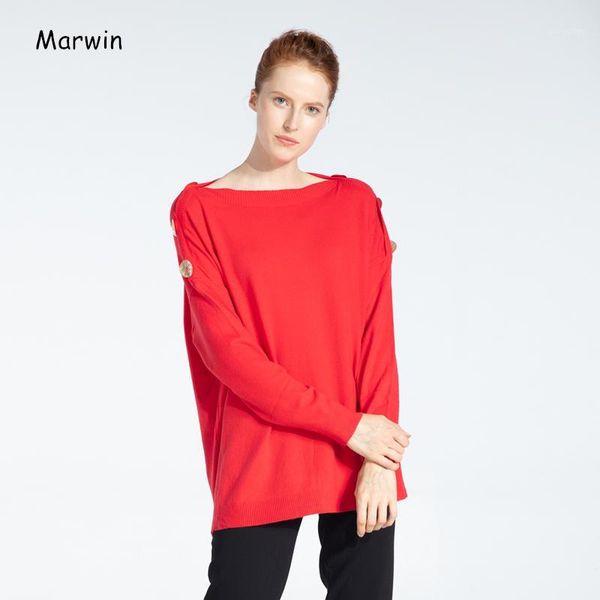 

marvin winter 2019 hard and loose slant neck button street office style women's sweaters soft women's drops1, Black