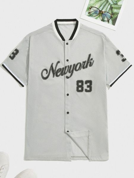 

men letter graphic contrast trim shirt 85v7#, White;black