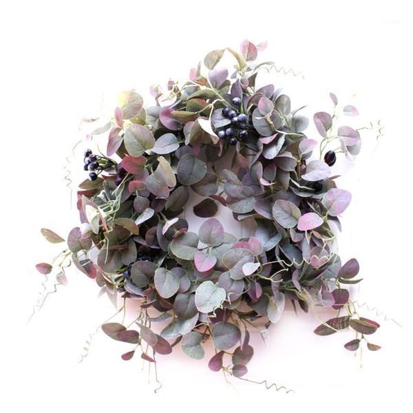 

eucalyptus leaves wreath round green wreath front door wedding party decor1