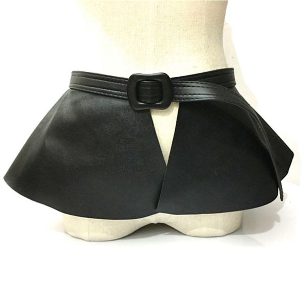 

new wide gold belt corset metal decorated belts pu leather ruffle skirt peplum waistband cummerbunds female dress strap girdle y200501, Black;brown