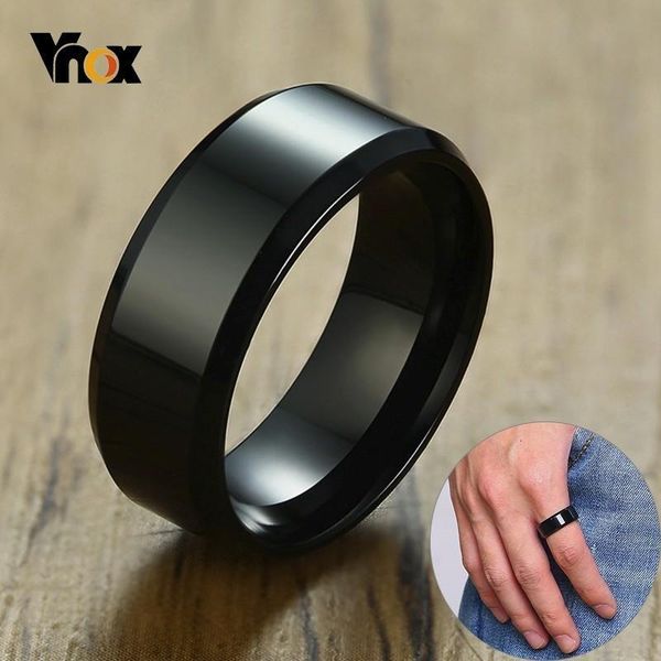 

vnox 8mm classic black ring for men women glossy surface stainless steel wedding band casual anel, Golden;silver