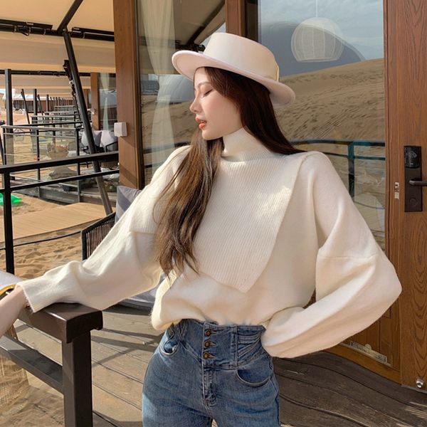 

2021 korean version pullover street fashion autumn winter new long sleeve turtleneck sweater removable j5bv, White;black