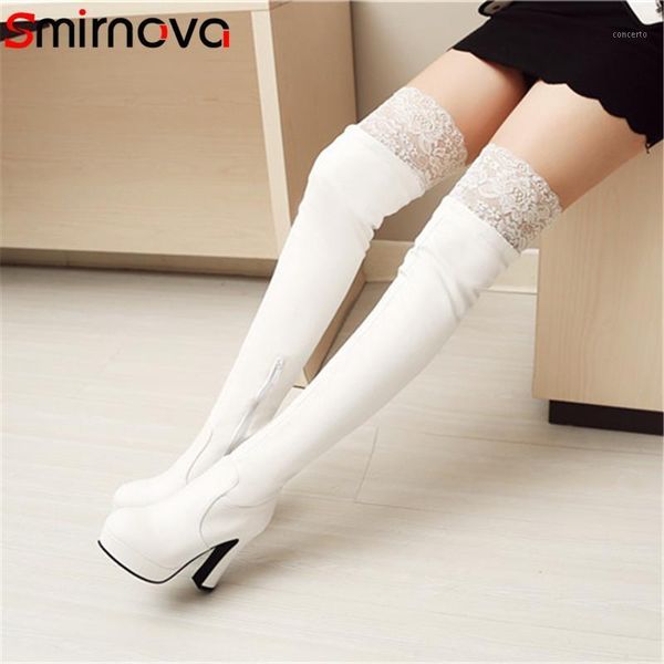 

smirnova new arrive 2020 big size applique over the knee boots ladies pu leathe thigh boots extreme high heels long winter1, Black