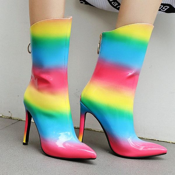 

autumn and winter new style ladies shoes nude boots color super high heel zipper nubuck leather printing ladies large size 34-43, Black