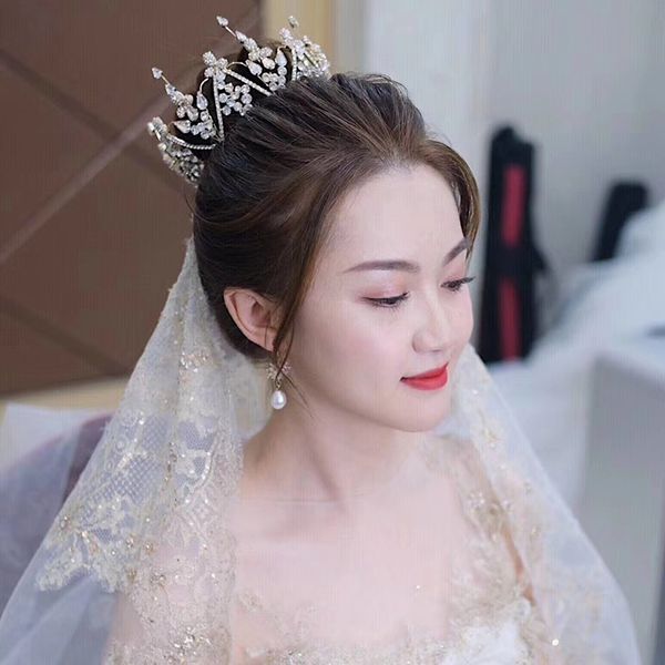 

головной убор невесты япония и южная корея новой золотой круглый роскошь атмосфера королева корона волос свадебные платья аксессуары, Silver