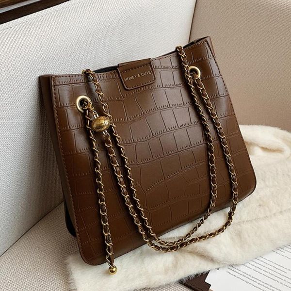 

crocodile pattern large bucket bag 2021 new pu leather women's designer handbag chain shoulder messenger bag