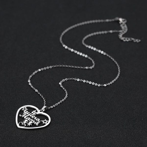 

pendant letters name color family gold necklace heart love abuela hollow mama mother gift chain personalized jewelry steel bbypvp bdehome, Silver