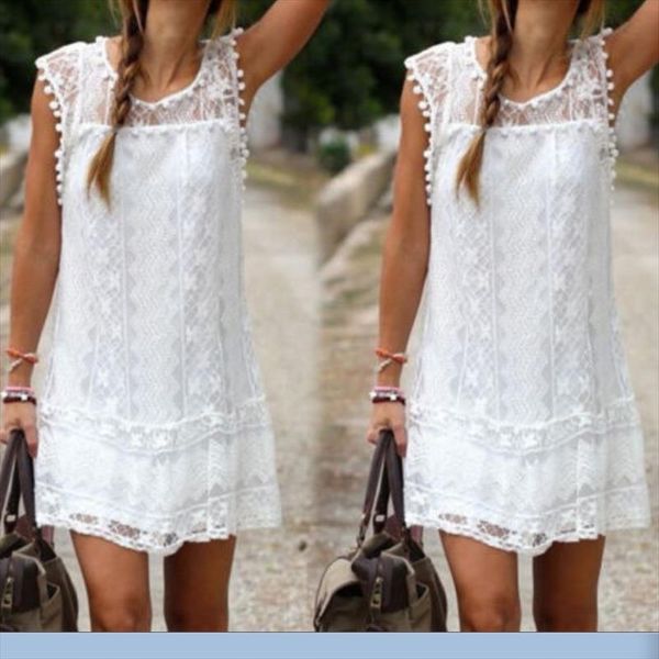 

summer simple dress womens lace spliced solid color o neck sleeveless short mini dress floral evening party sundress us, Black;gray