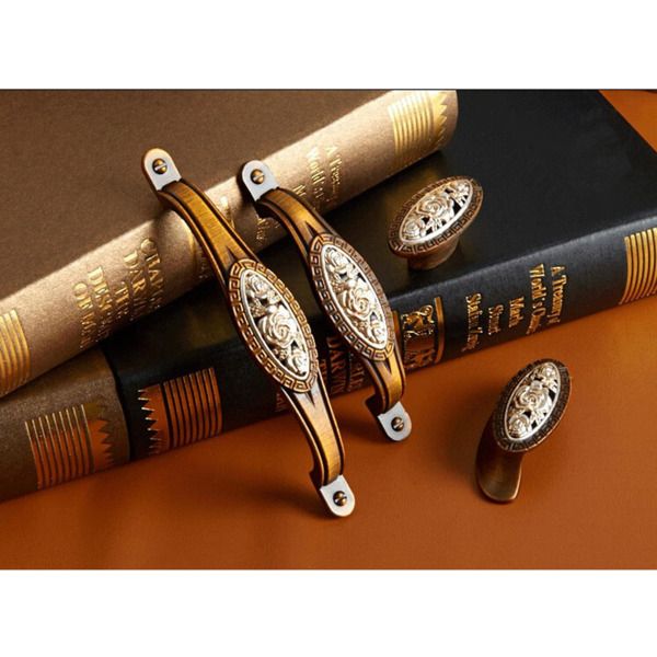 

2 pcs antique bronze dresser pulls handles coffee cabinet knobs flower drawer handle countryside cupboard knob hardware