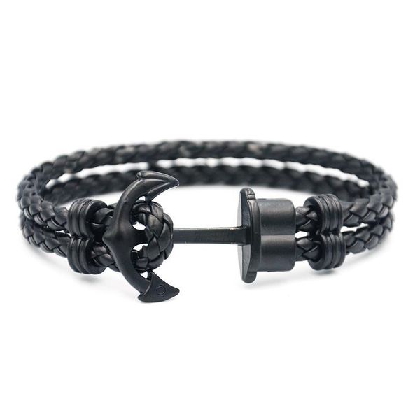 

men anchor bracelet phrep made of leather in black und anchor in ip black me jllltv