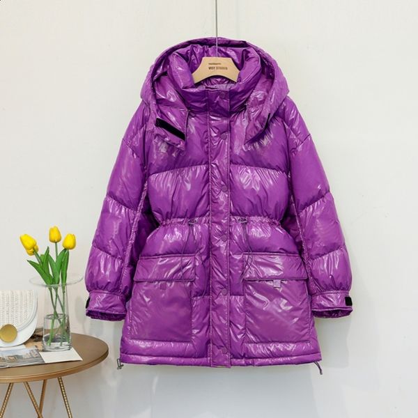 

fitaylor 90% white duck down jacket winter bright coat women snow clothes loose medium long female down parka oversize 201103, Black