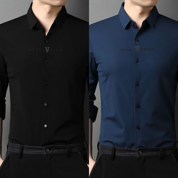 

2020 business casual fashion trend shirt men's long sleeve autumn new easy iron loose solid color men's shirt bkzpz, Blue