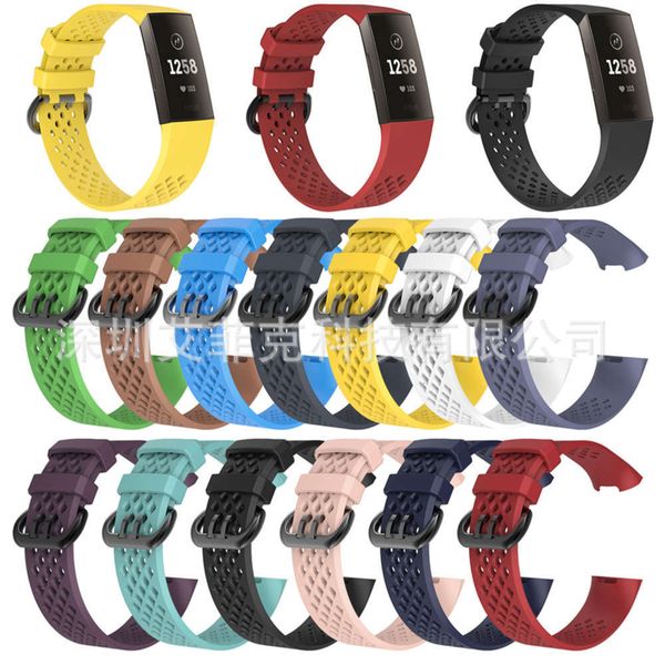 

suitable for fitbit charge3 smart charge4 breathable black buckle silicone sports wri