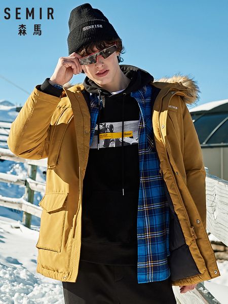 

semir cotton parka men 2019 winter new long parkas fur collar hooded windbreak warm thick coat coldbreak