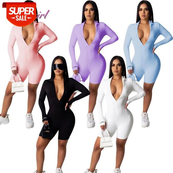 

women embroidery letter print long sleeve solid color zipper up sport playsuit v neck party club skinny jumpsuit rompers #y42s, Black;white